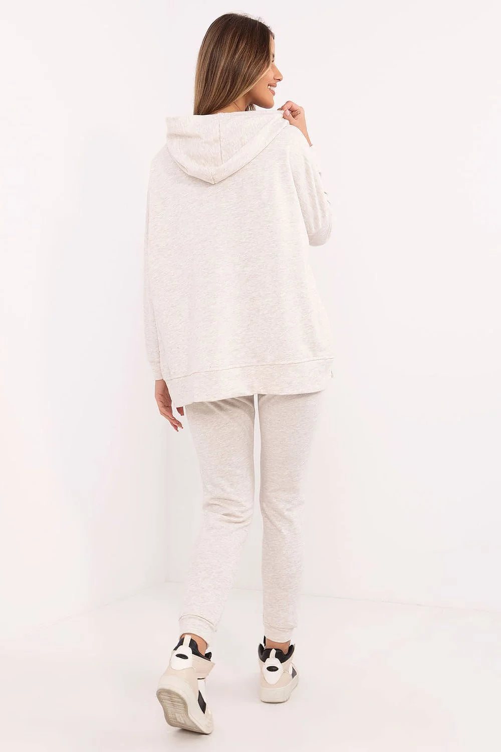 Ensemble survêtement femme confort style modern coupe ample capuche poche kangourou beige coton polyester durabilité