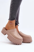 Mules femmes modernes audacieuses plateforme crantée cuir synthétique beige taupe sans lacets confortables style épuré work leisure
