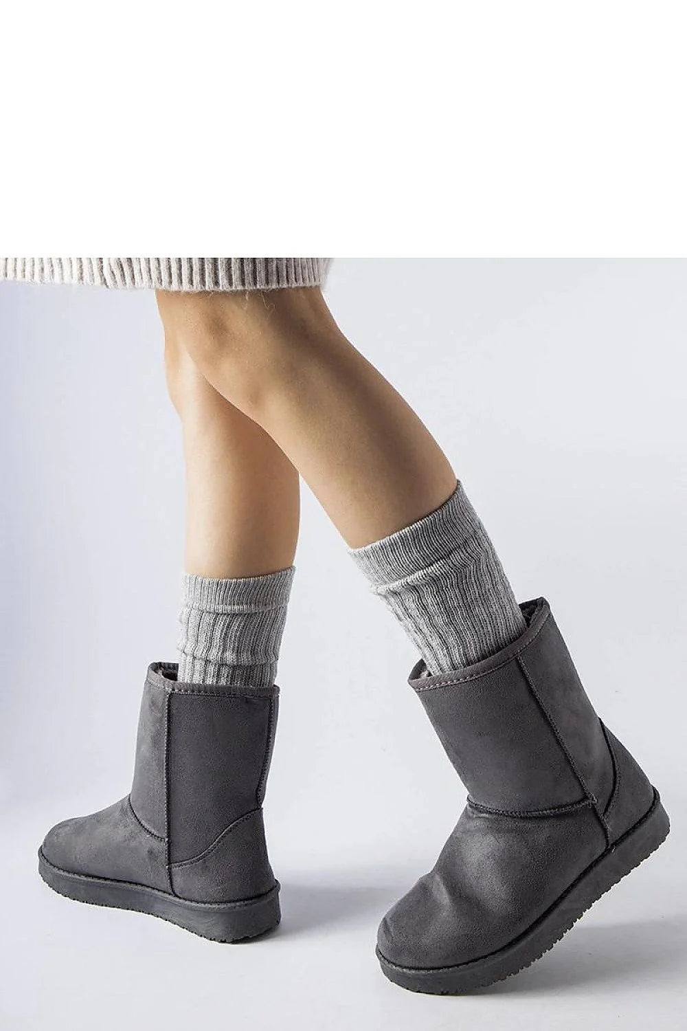 Bottes de neige Solea pour femme, design moderne, suédine synthétique, couleur gris foncé, semelle caoutchouc, hauteur cheville, look élégant, confort maximal, hiver 2024