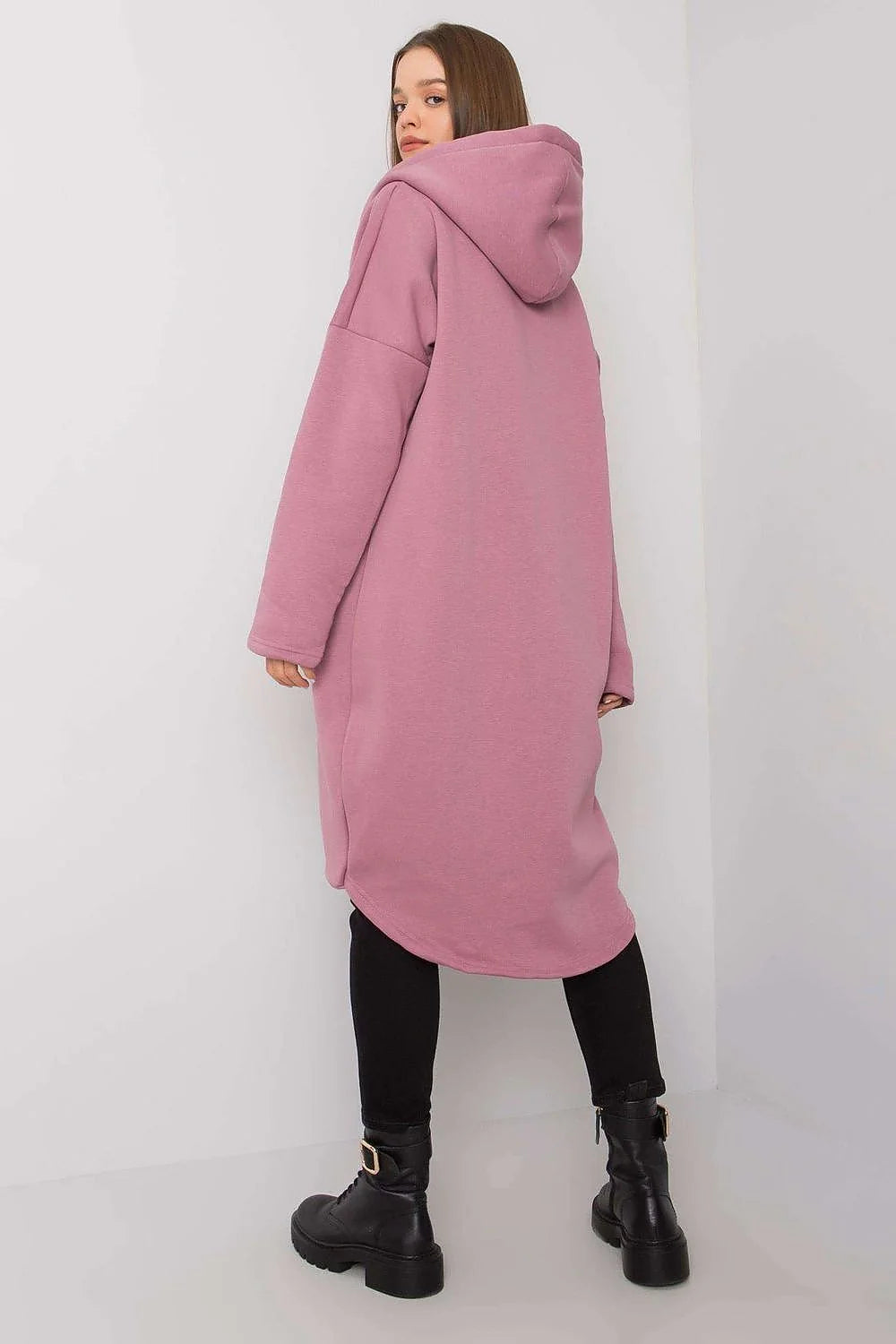 Sweatshirt pour femme coupe longline manches longues capuche fermeture éclair coton élasthanne beige sable
