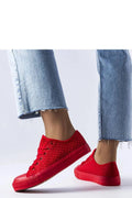 Baskets Solea pour femmes, design moderne et dynamique, couleur rouge vibrant, tissu tressé Thibodeau, confort et style