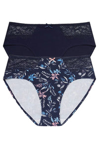 Culotte coton stretch dentelle bleu marine motif floral unie imprimée rose mihaute couvrante ajustée élégante féminité confortable respirante