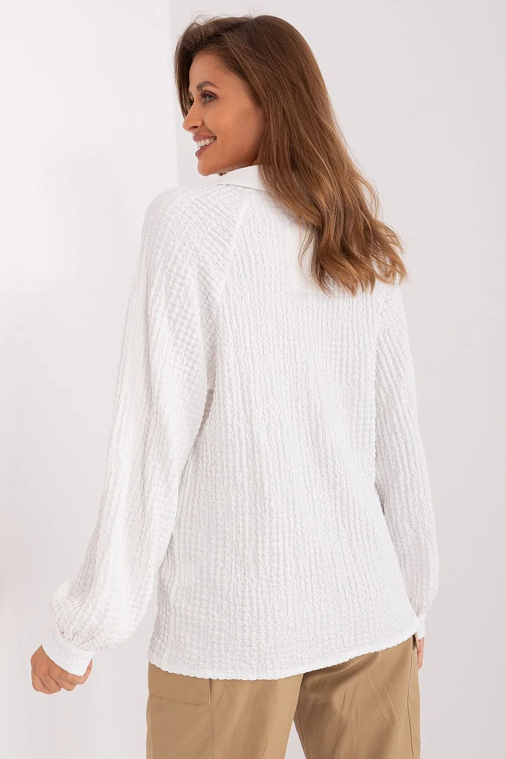 Chemisier femme décontracté en V-neck en polyester coton elasthanne longues manches texture gaufrée occasions multiples mode