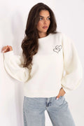 sweatshirt femme col rond manches bouffantes épaules tombantes coupe relaxed molleton crème coton polyester broderie dos découpe spectaculaire