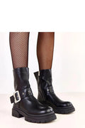 bottines biker femme noires similicuir lisse bout rond semelle crantée plateforme talon5cm tige20cm doublure isolante fermeture zip bride boucle strass