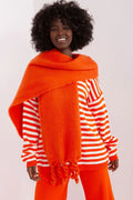 ensemble mode femme pull rayures écharpe laine pantalon orange vif oversize maille duveteuse franges tressées manches longues ample