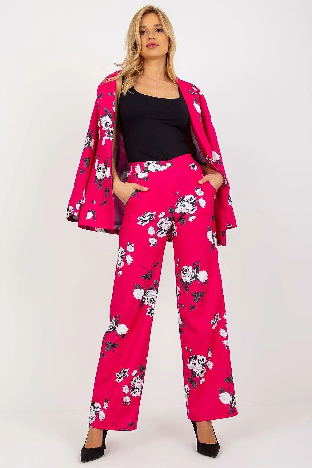 Ensemble femme crop top pantalon large motif floral coton élasthanne polyester taille haute occasion chic
