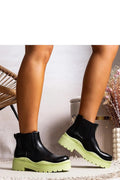 bottines femme cuir noir cheville chelsea empiècements élastiques languette arrière semelle crantée verte plateforme épaisse talon bloc antidérapante contemporain