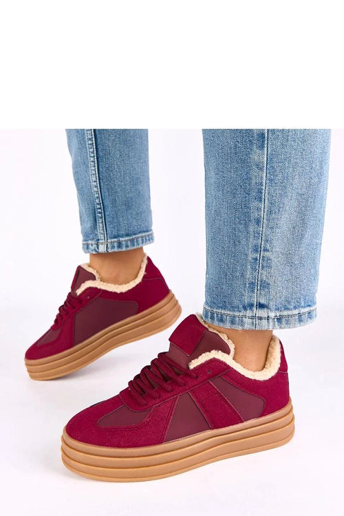 baskets basses femme sneakers plateforme empilée bordeaux profond suédé laçage col matelassé doublure imitation fourrure confortable semelle gomme antidérapante