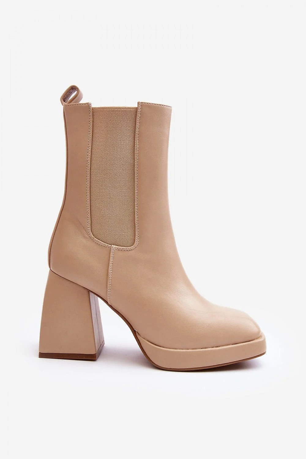 Bottes à talons massifs pour femmes en simili cuir beige, style moderne, coupe mi-mollet, talon bloc 9.5 cm, semelle plateforme 2 cm, fermeture éclair latérale, intérieur doublé, confortable, élégance intemporelle