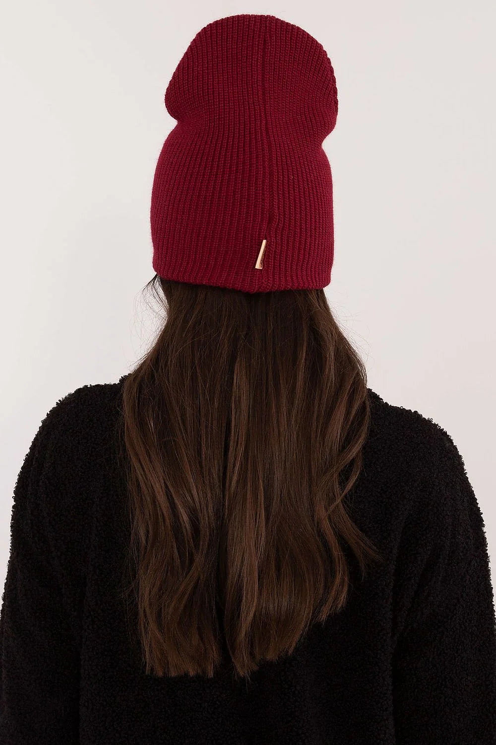 bonnet Rue Paris acrylique bordeaux slouch côtelé doux isolant extensible ajustable étiquette similicuir discrète quotidien élégant femmes