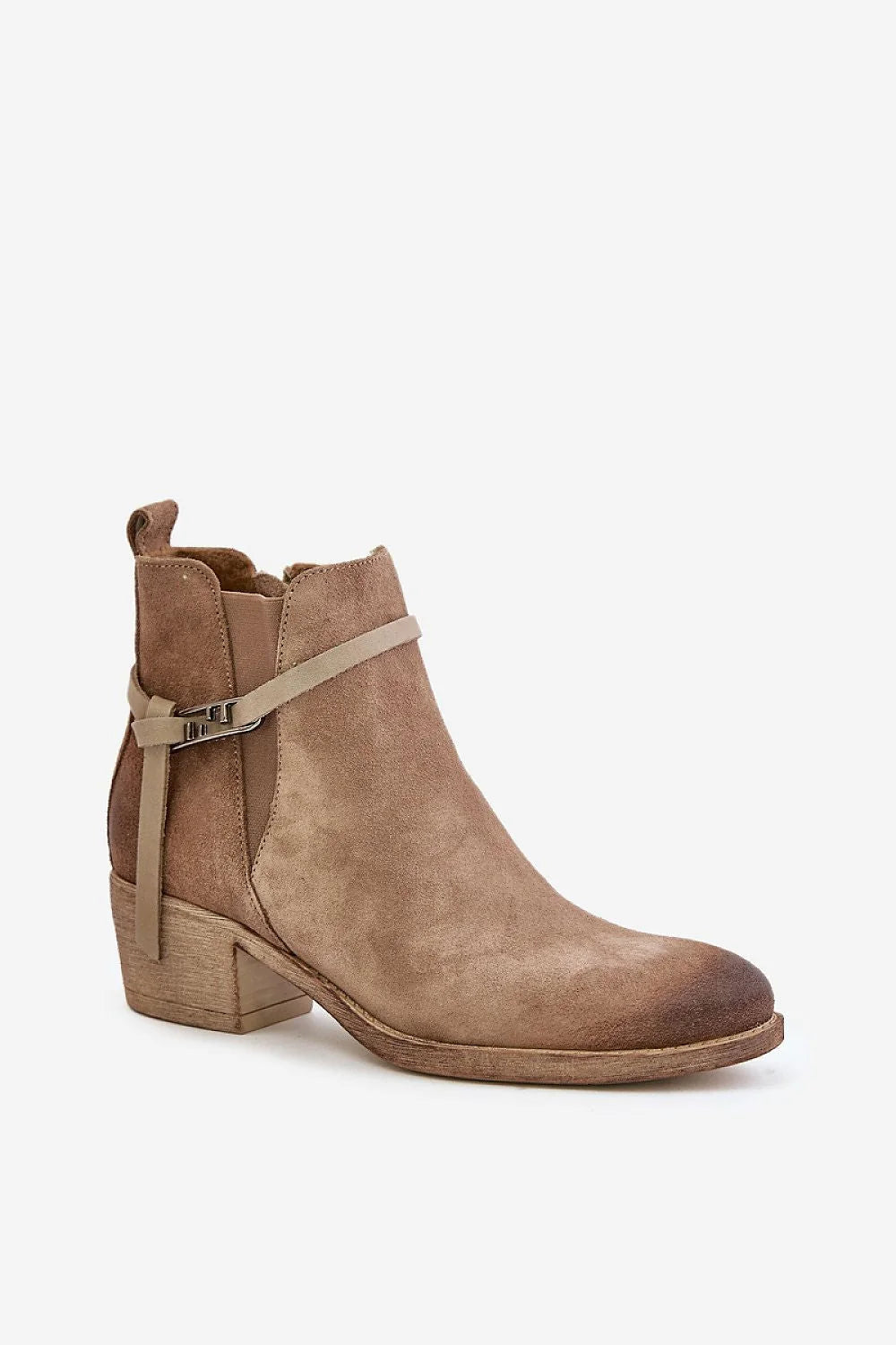 Bottes pour femmes modernes élégantes taupe suède élastique fermeture éclair sangle métal 6cm talon 11.5cm tige confortables occasionnels