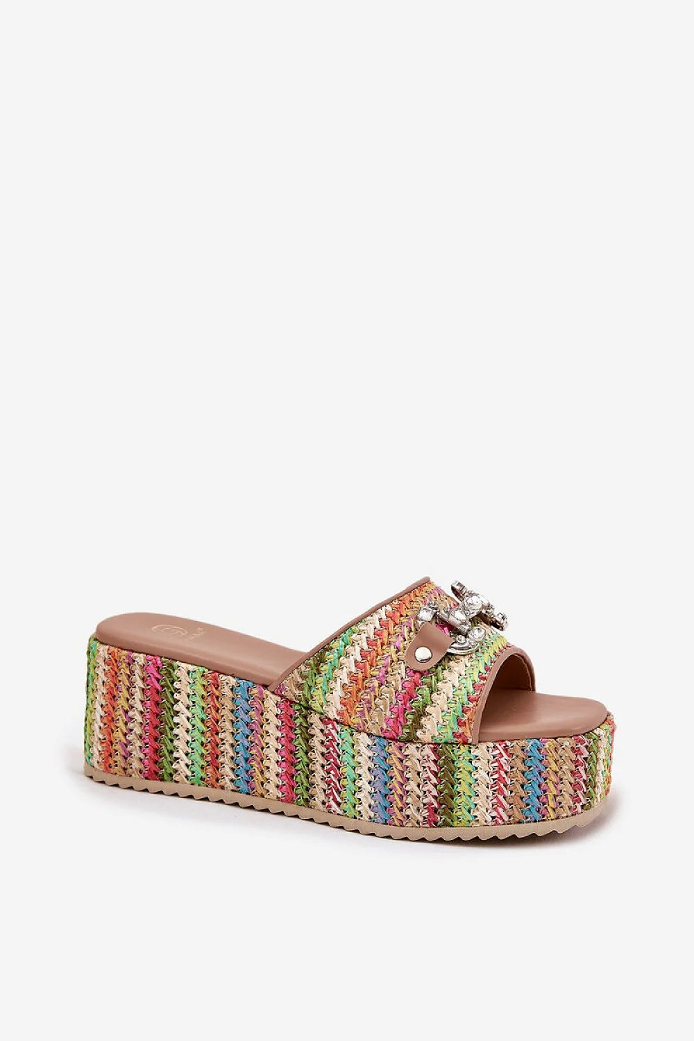 Sandales femme été multicolores tressées détails métalliques strass plateforme talon补偿补偿 été plage vacances confort style tendance
