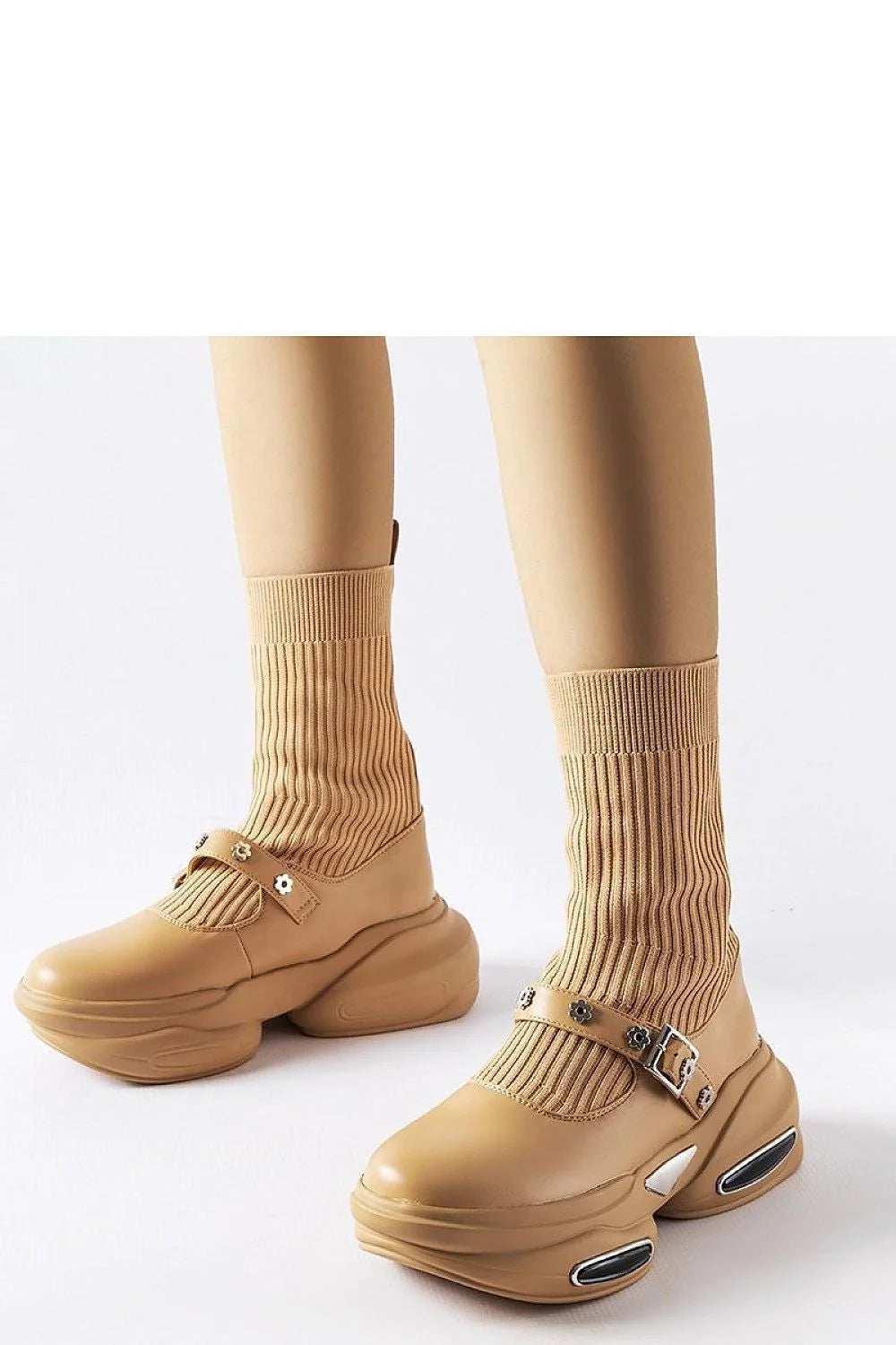 Bottes Solea beige Mary Jane chaussette plateforme épaisse métal fleurs femmes confort élégance mode