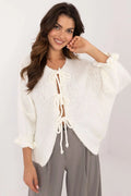 Cardigan Femme Élégant Moderne en Acrylique Blanche Fermeture à Nœuds Manches Longues Coupe Droite Italy Moda