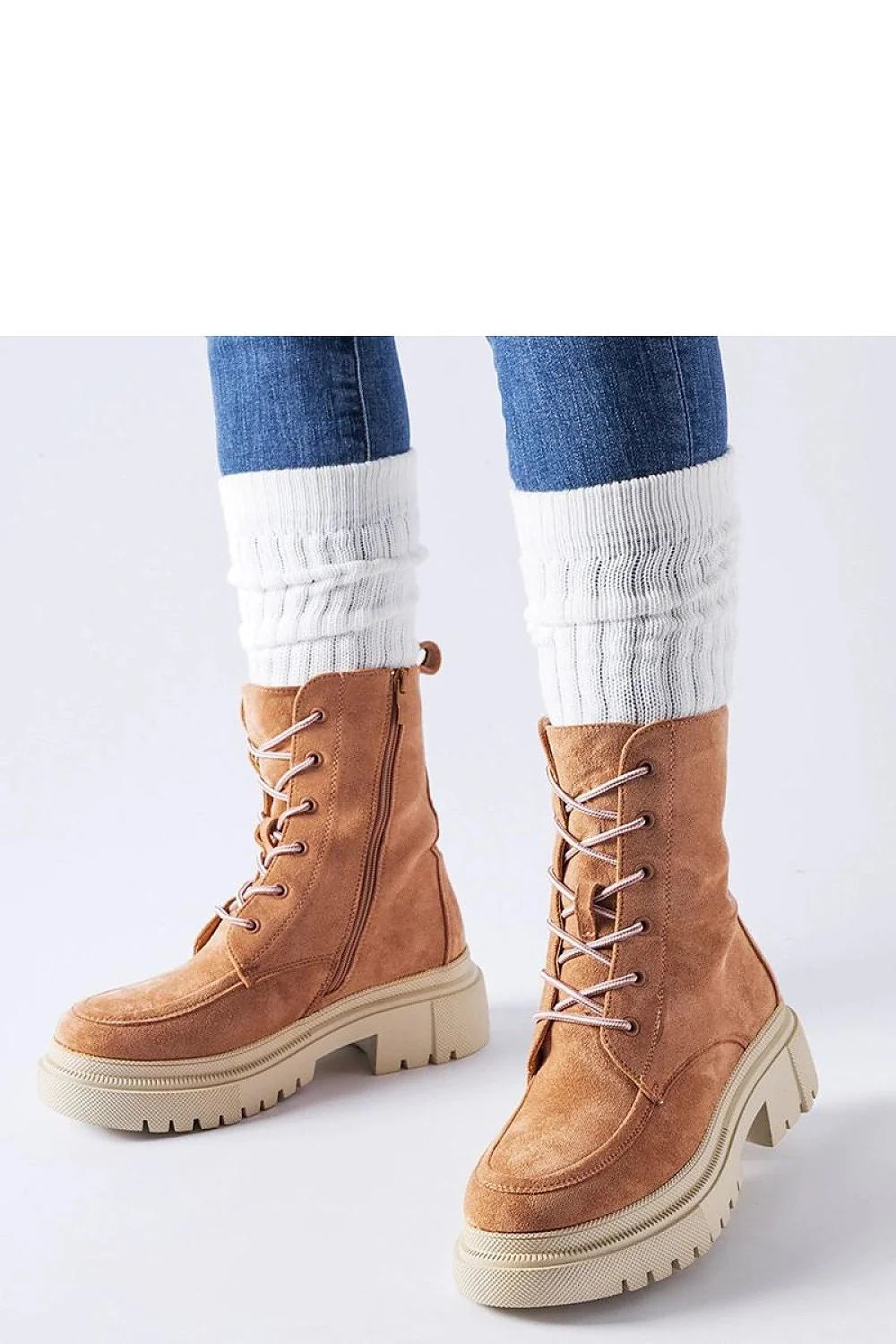 bottines montantes femmes cuir suédé camel talon chunky plateforme crantée semelle beige lacets fermeture éclair intérieure confort durables maintien urbain