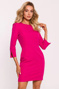 robe fourreau fuchsia femme col rond manches trois quarts fentes poignets épaules structurées tissu stretch coupe cintrée