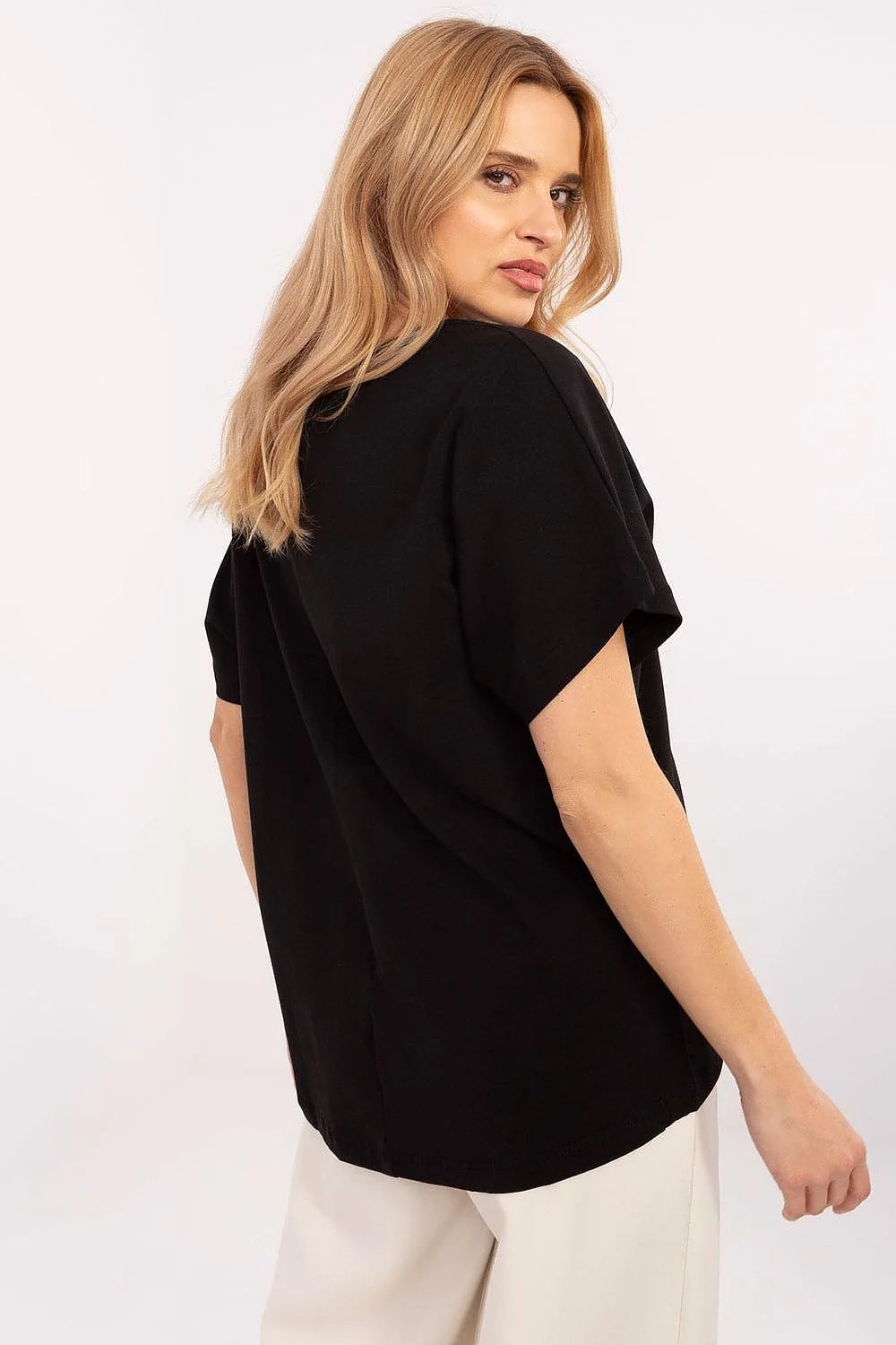 T-shirt femme décontracté élégant motif floral stylisé texte inspirant tissu coton court manches noires