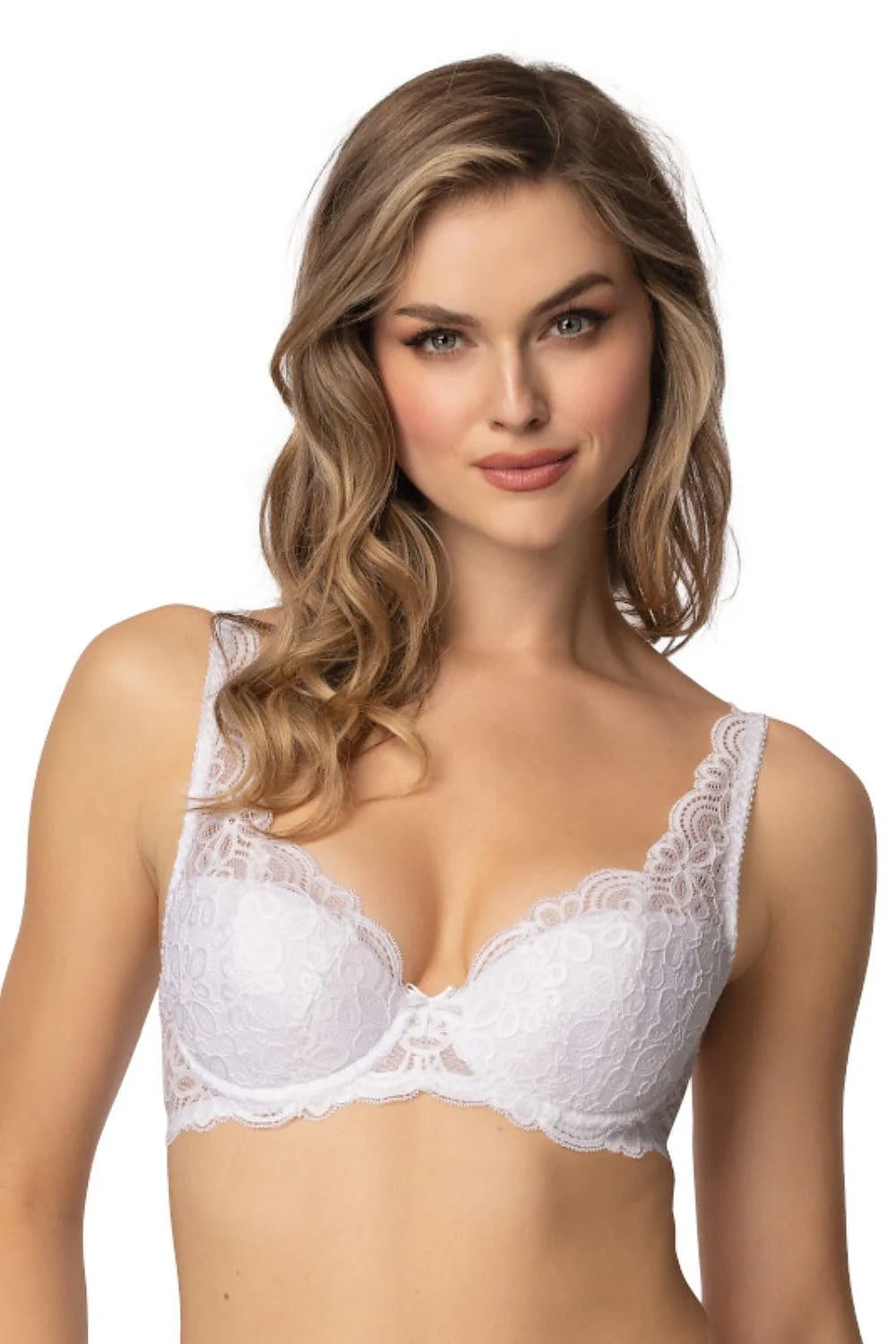 soutiengorge pushup rembourré dentelle blanche floral armatures bonnets moulés bretelles réglables bordures festonnées finitions délicates coupe ajustée sensuelle