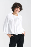 Chemisier classique élégant pour femme manches longues col rond plissé tissu léger polyvalent occasion travail détente