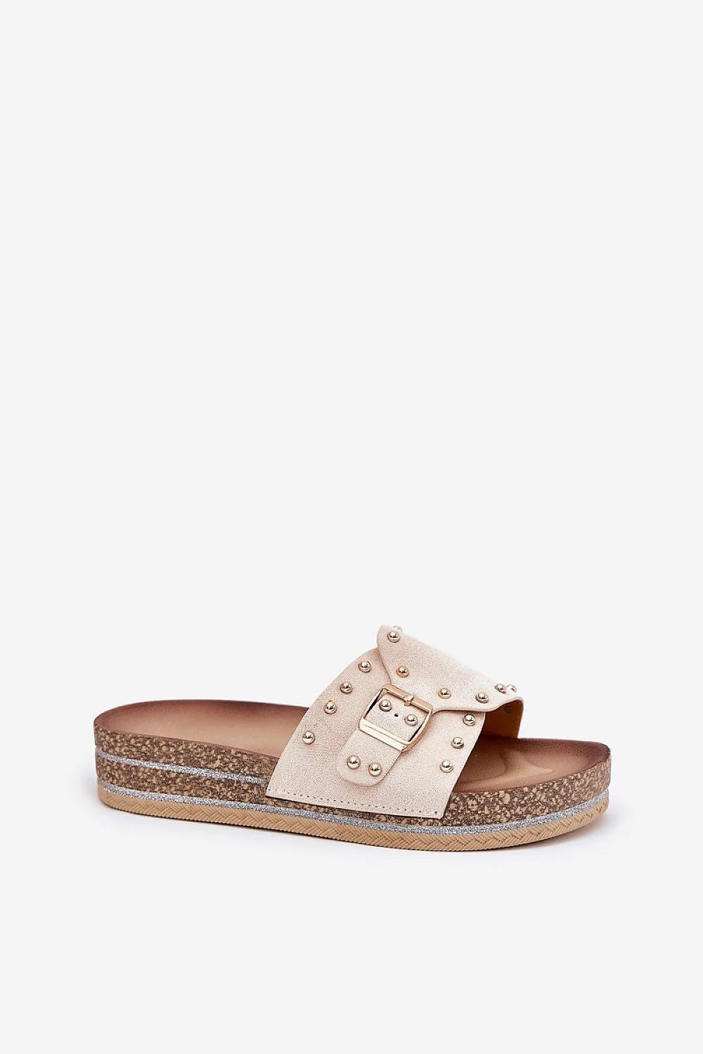 Sandales femmes design ouvert suédine beige clous dorés plateforme 3.5 cm confort style rock moderne occasion quotidienne sortie décontractée