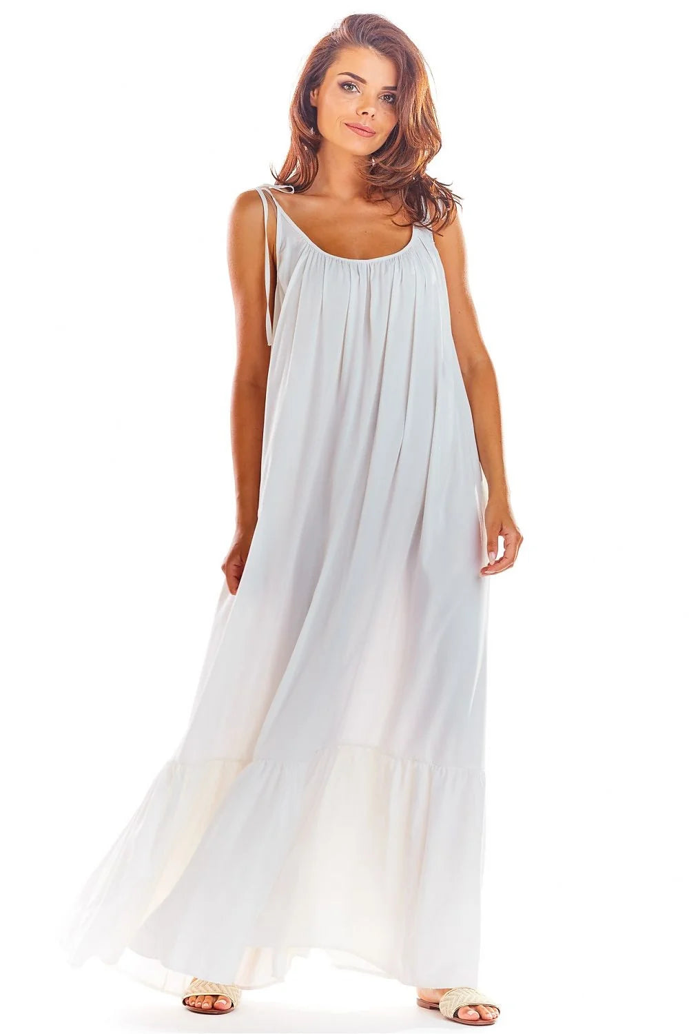 Robe longue AWAMA été 2023 coupe ample décolleté dos volant bas coloris rouge vif femmes viscose élasthanne