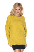 Pull-over ample femme laine acrylique polyester col rond jaune moutarde confort hiver chaud élégant