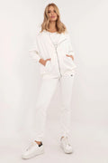 ensemble sportswear femme blanc oversize sweat zippé capuche poches kangourou jogger slim taille haute chevilles resserrées molletonné coton polyester confortable