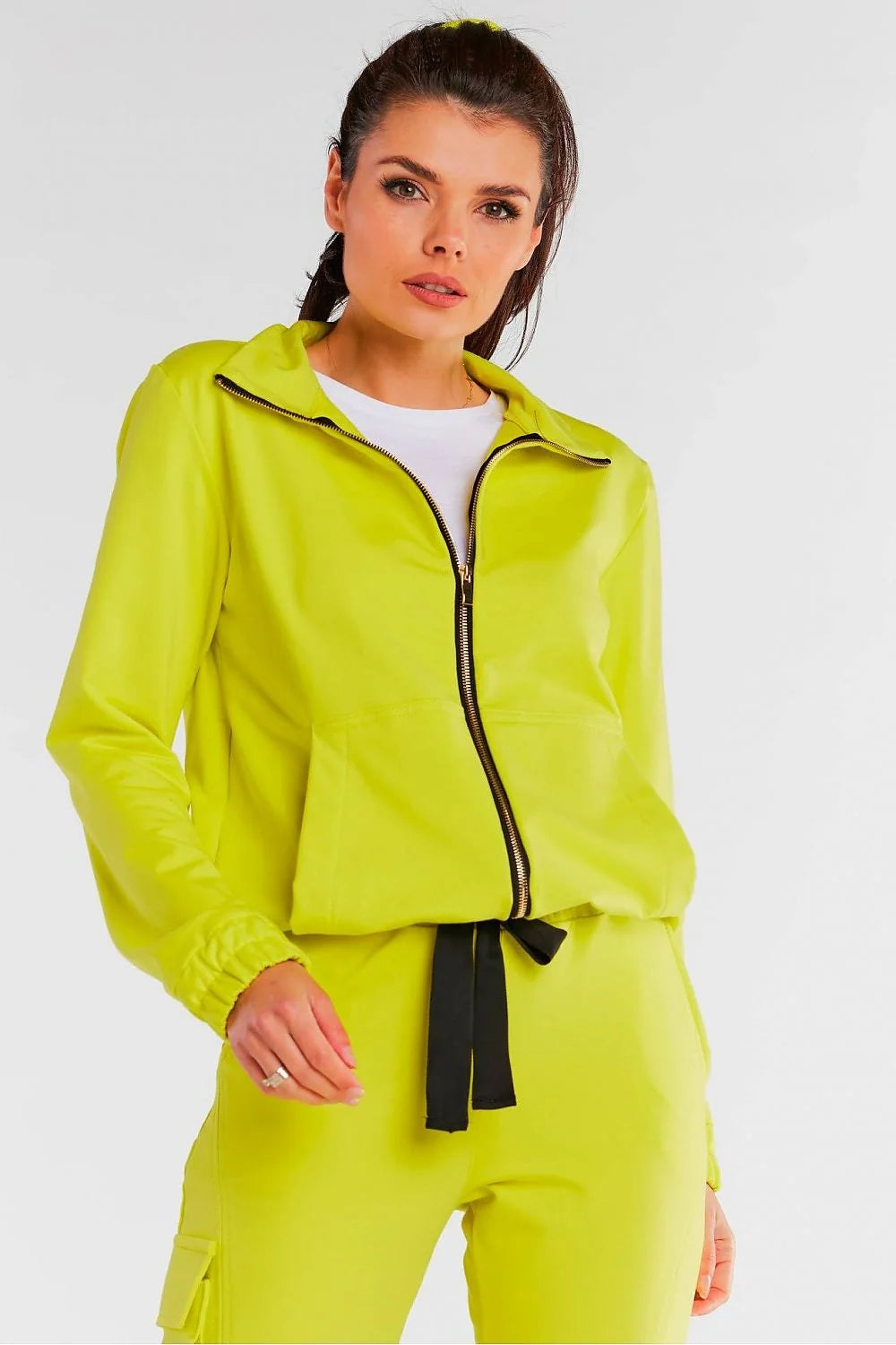 Ensemble veste pantalon polyester jaune fluo sport chic confortable quotidien pour femme élégante