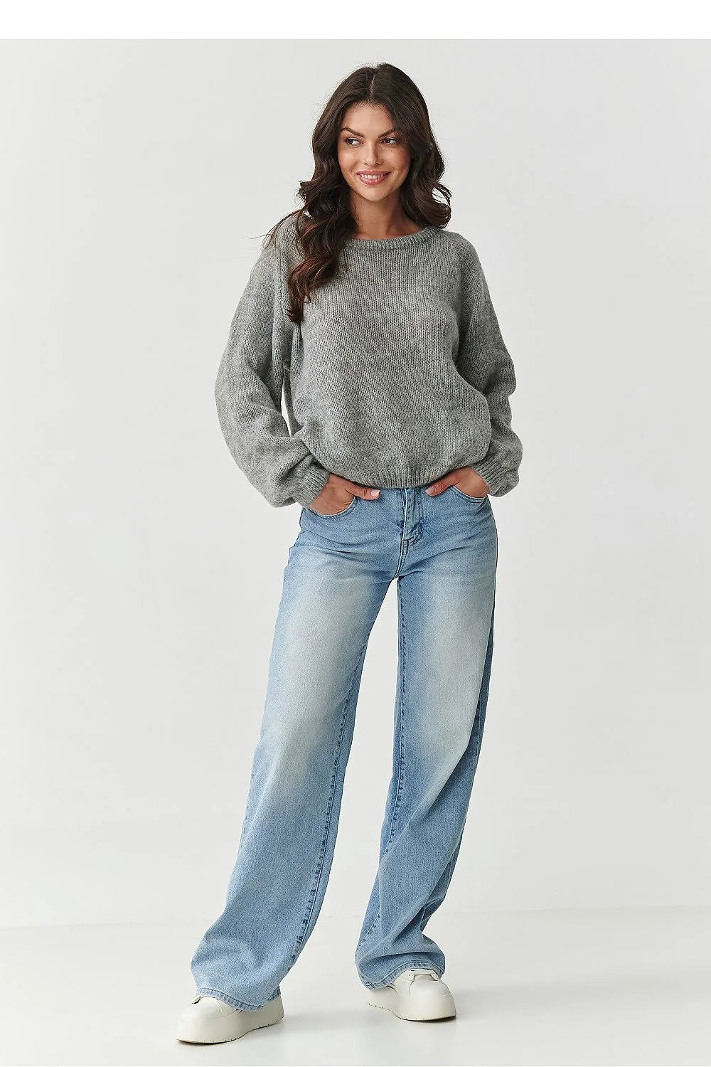 pull femme maille mohair laine polyamide acrylique doux chaud duveteux ample boxy manches longues col rond