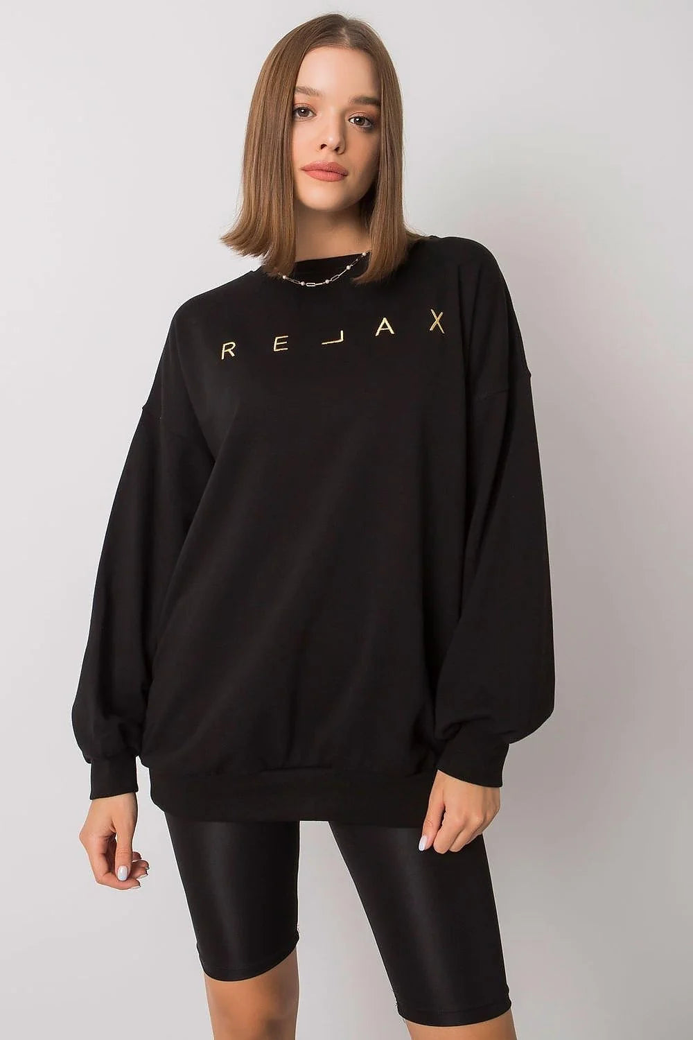 Sweatshirt en coton polyester oversize beige matelassé décontracté avec inscription dorée pour femmes modernes
