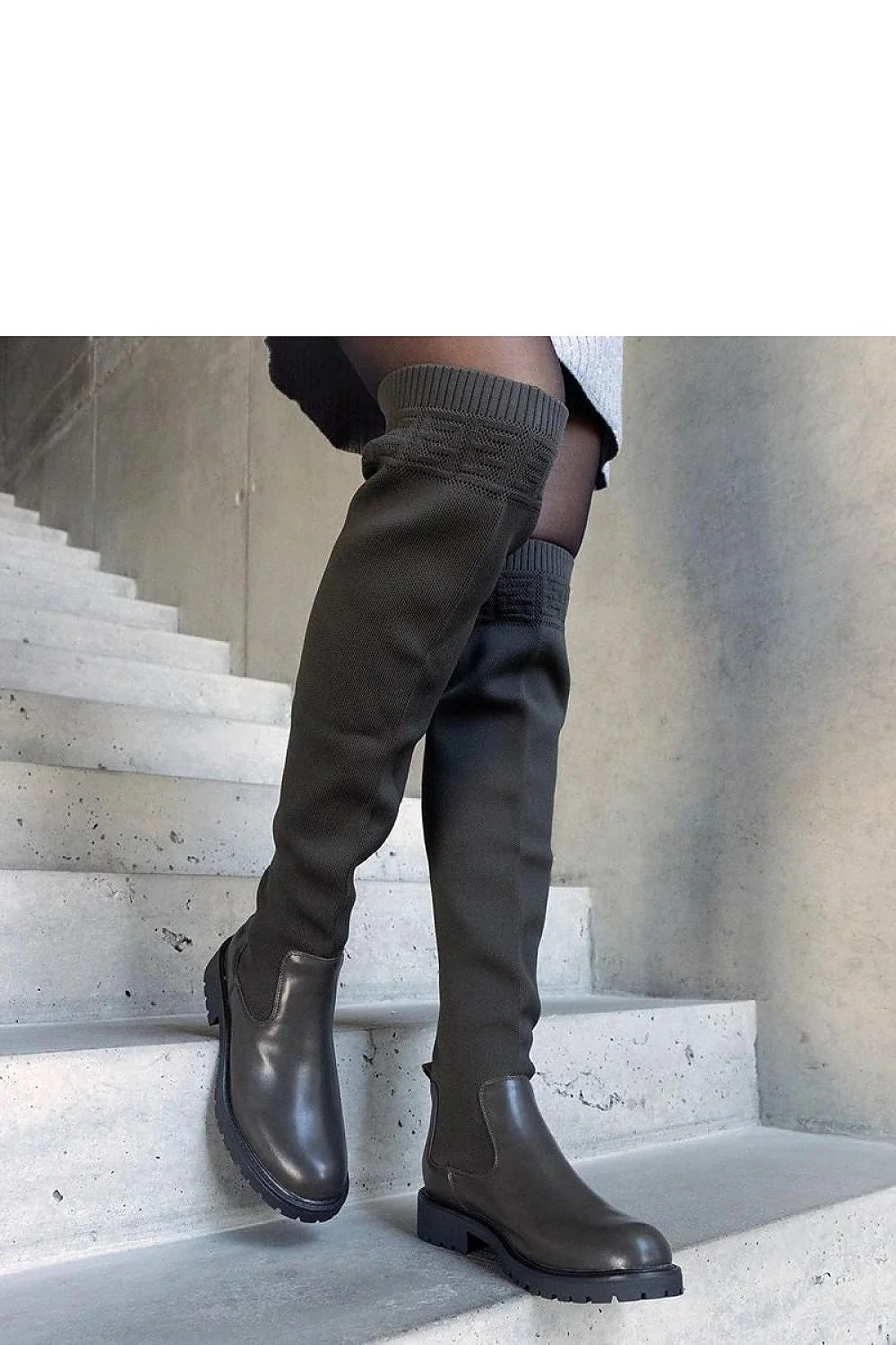 Bottes à talons Solea cuissardes modernes femmes couleur kaki marron élastique semelle crantée confortable style urbain occasion quotidienne isolation extra facile à enfiler