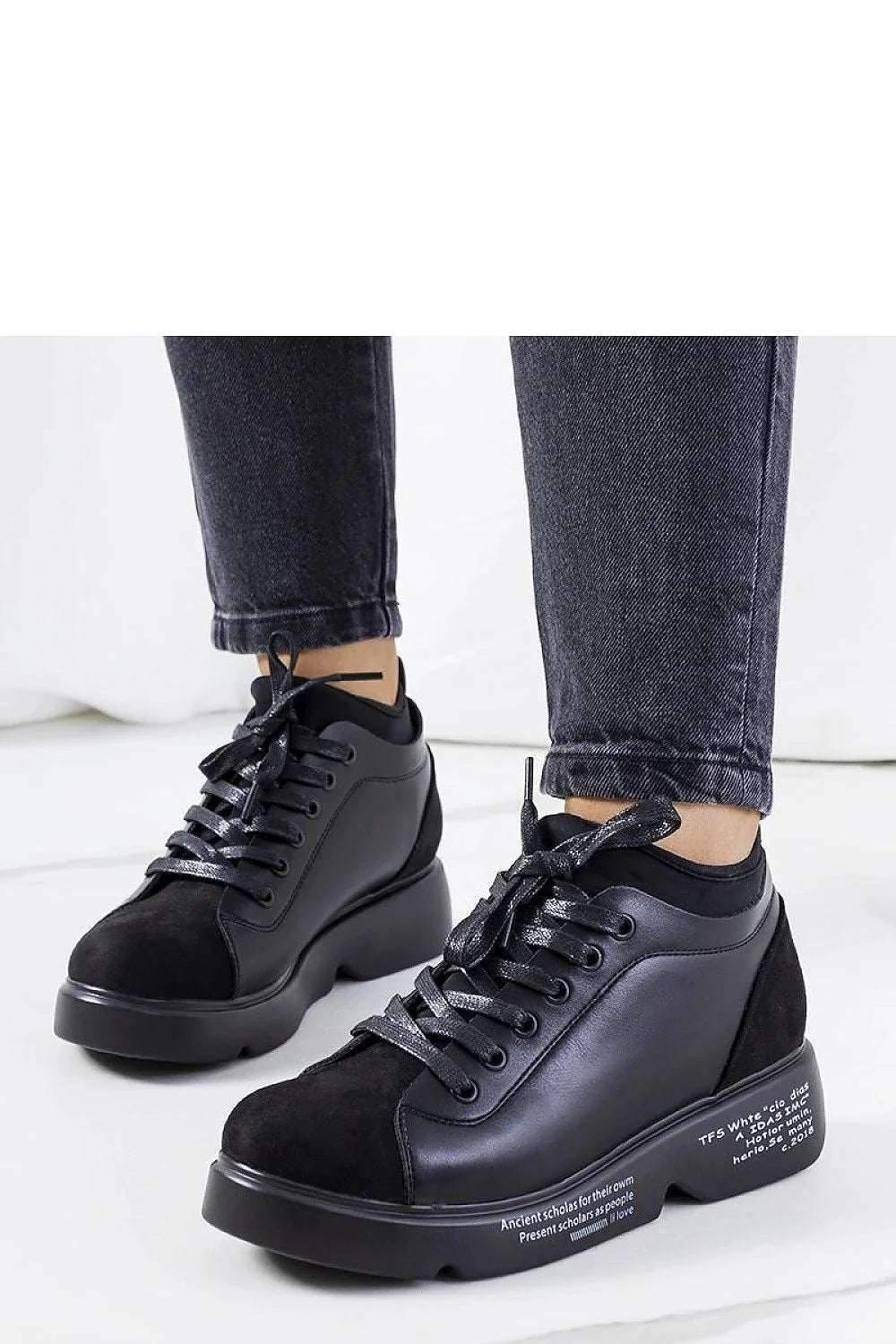 Baskets Solea femmes design moderne mixte sneaker bottine noire cuir synthétique suède lisse haute semelle compensée talon补偿é