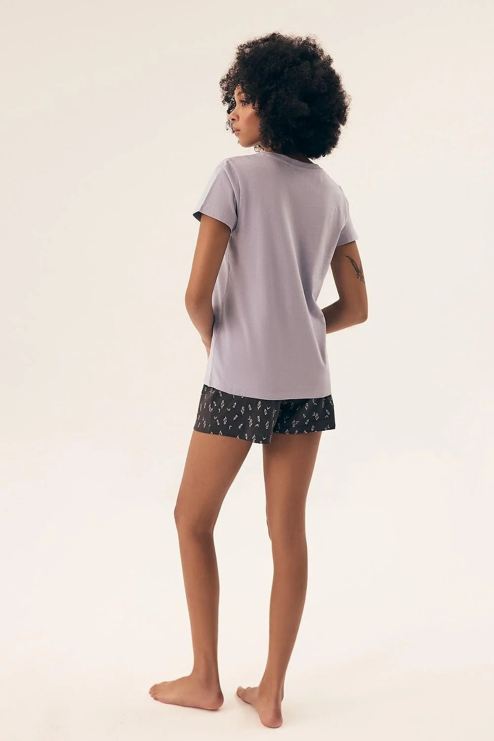 Pyjama femme confortable coton motif cœur lavage doux coupe ample manches courtes short élastique