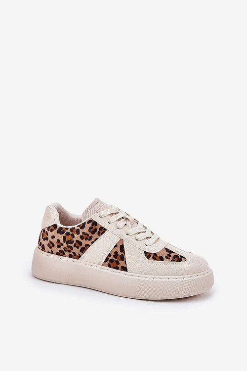 baskets femmes léopard imprimé confortable tendance cuir écologique textile semelle plateforme épaisse gomme beige suédé crème lacets maintien confort urbain