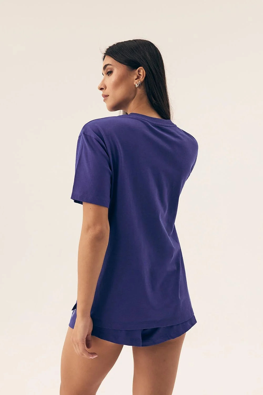 Pyjama Henderson femme coordonné t-shirt short violet Santorini coton 100% ample décontracté