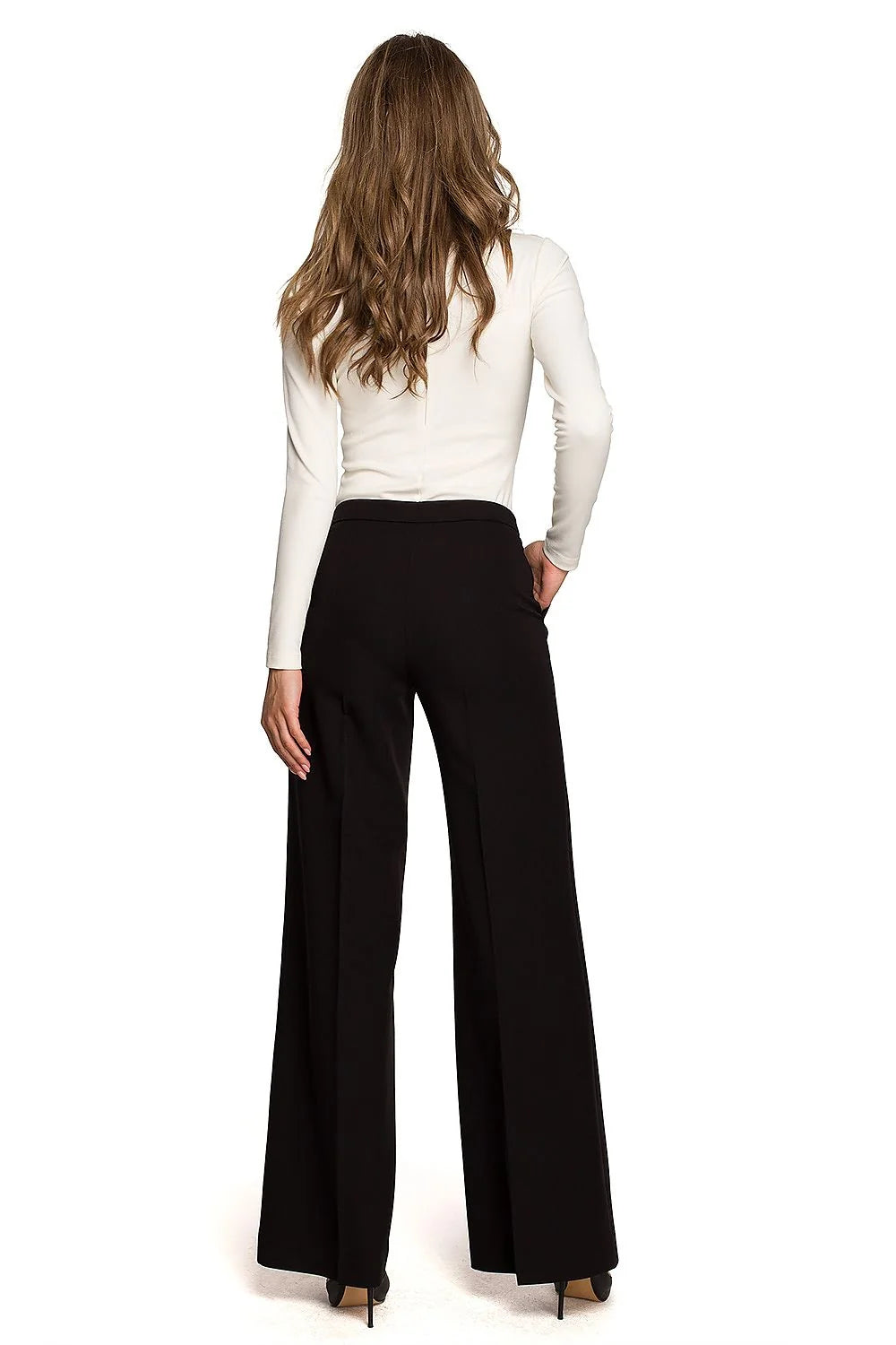 Pantalon femme Stylove élégant sophistiqué coupe palazzo vert émeraude taille haute matériaux luxueux manches longues haute qualité