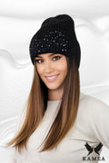 Bonnet d'hiver pour femme en laine et acrylique, style contemporain, couleur noire, finitions élégantes, Kamea