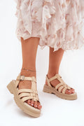 Sandales pour femmes en cuir artificiel style moderne élégant plateforme 3 cm beige ajustables bride métallique Perlés roses