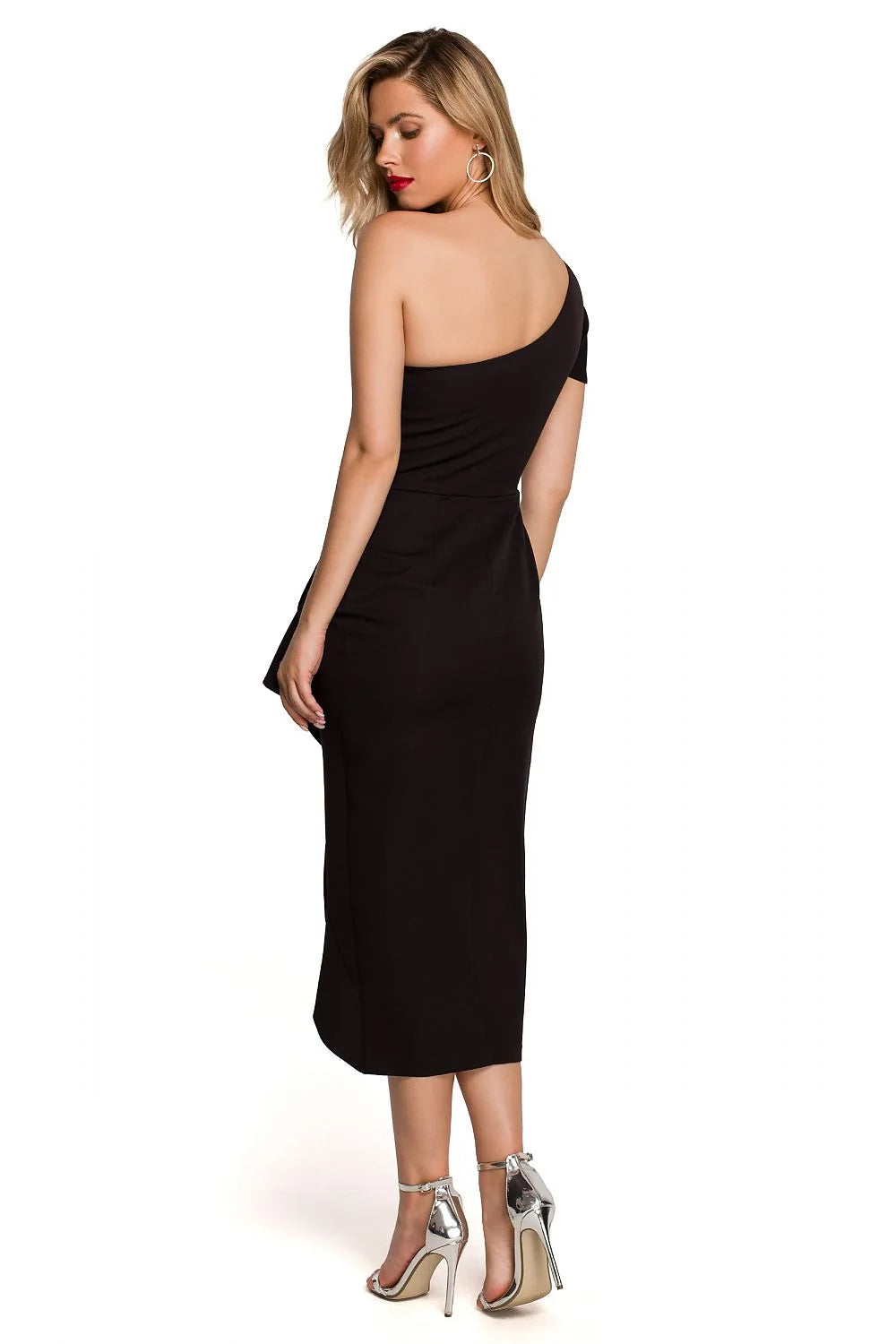 Robe de cocktail Makover asymétrique une épaule magenta vibrant polyester elasthanne taille ajustable femme