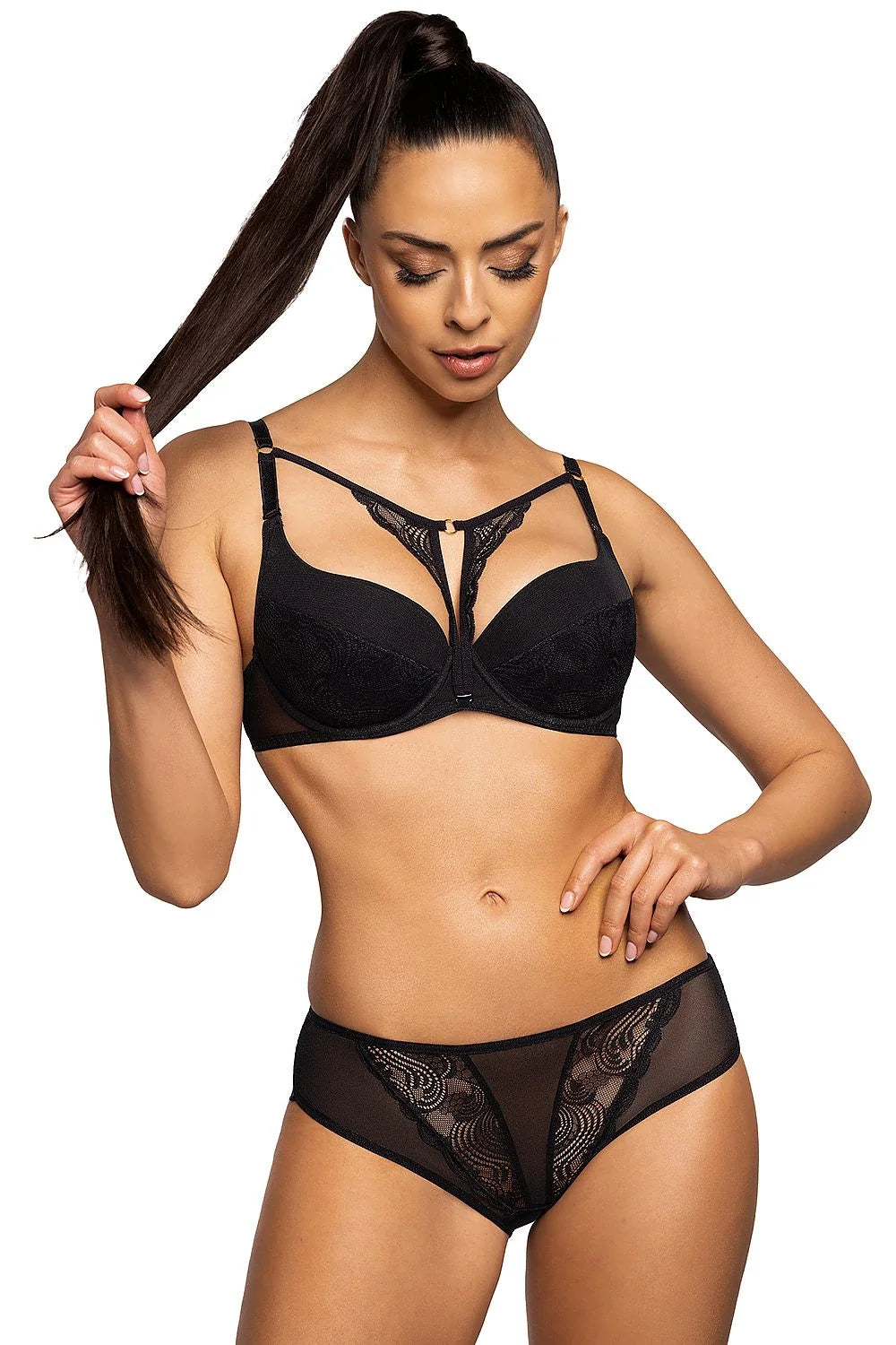 Culotte dentelle noire style moderne élégant coupe classique coton 8 elasthanne 16 polyamide 76 taille ajustable femme