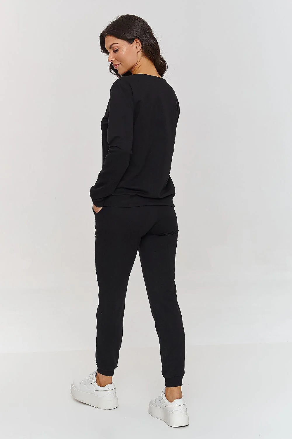 Ensemble Makadamia pour femme, survêtement élégant et confortable en coton, noir, coupe ajustée, occasion quotidienne, style moderne