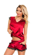 Ensemble pyjama satin rouge dentelle noire élégant sexy confortable pour nuits raffinées féminines romantiques