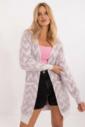Cardigan féminin élégant en chevrons lavande clair manches longues coupe longue sans fermeture en mélange de nylon PBT viscose