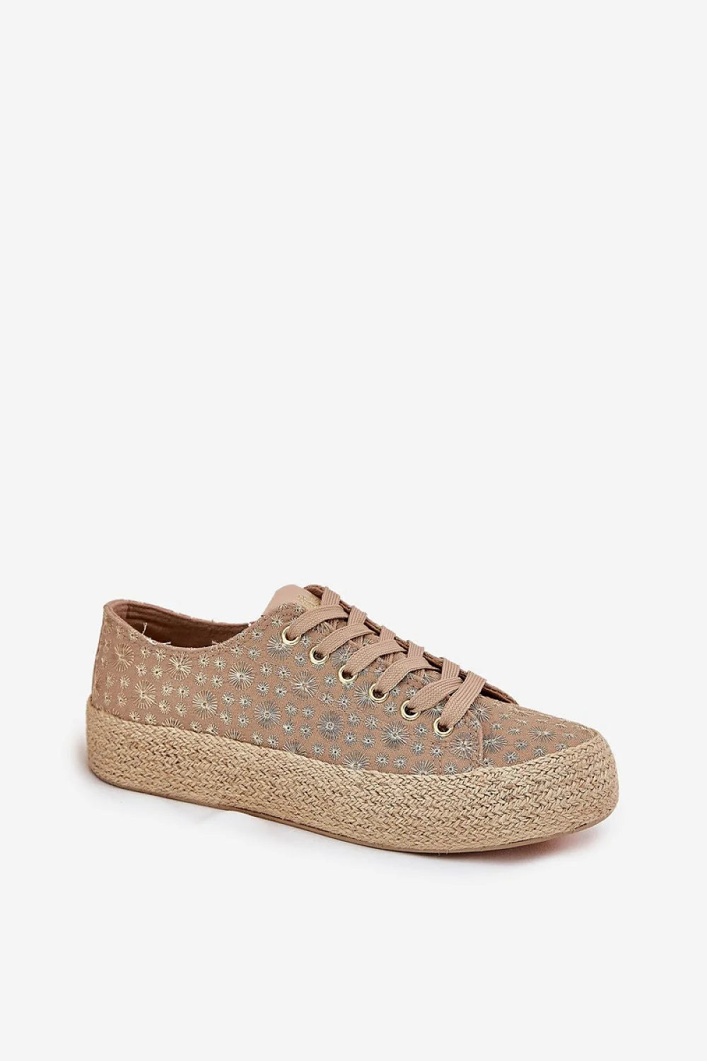 Baskets femmes Lee Cooper design estival texturé toile brodée florale beige sable doré espadrille bohème