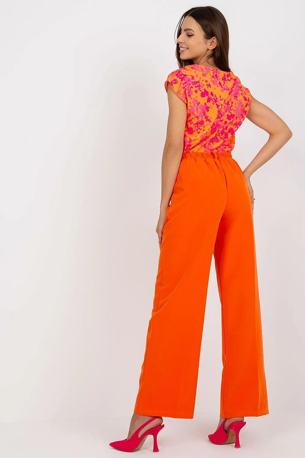 Pantalon femme Italy Moda avec chemisier imprimé floral, blanc, taille haute, élasthanne, polyester, occasion estivale, style chic, coupe évasée