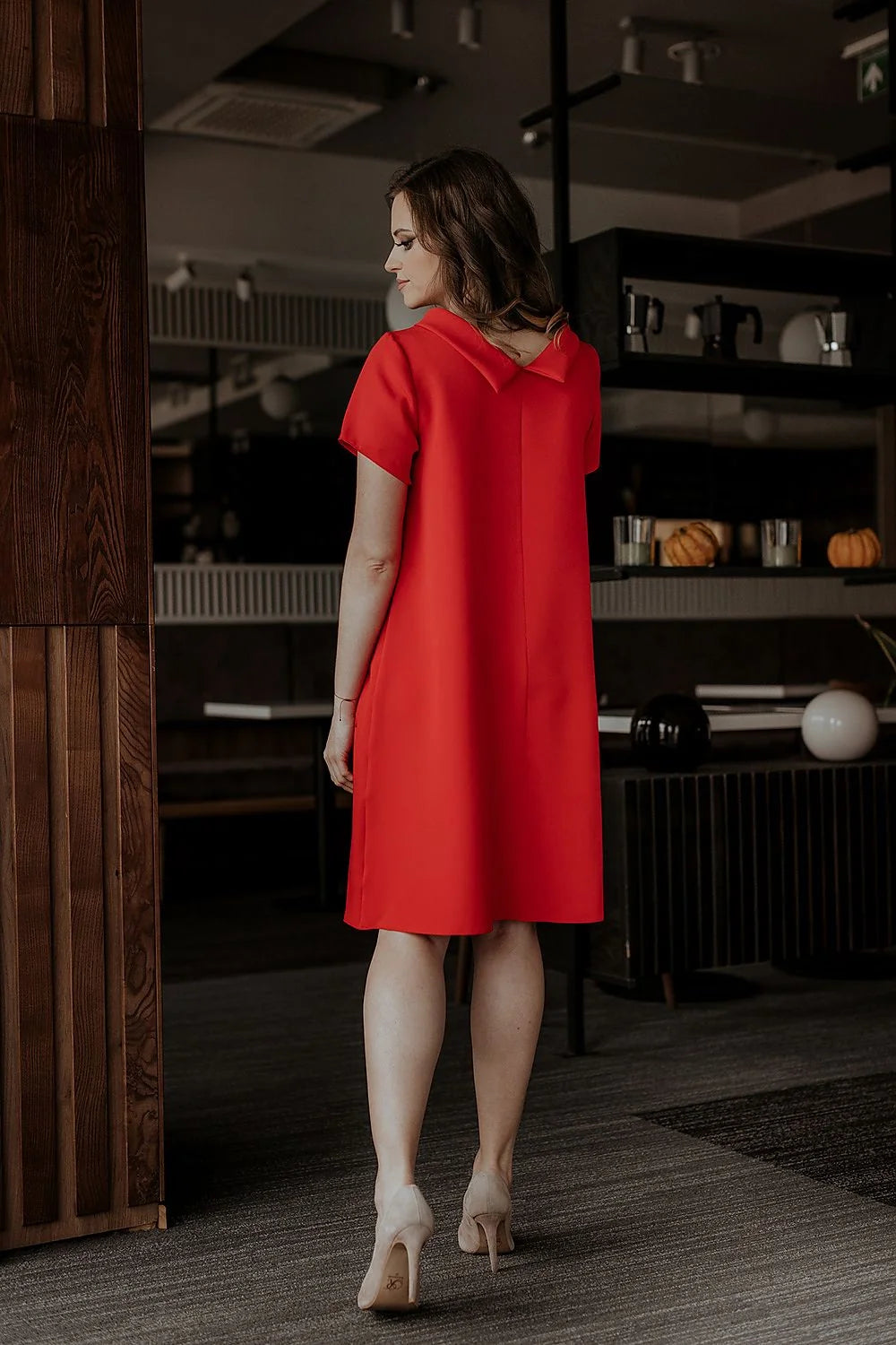 Robe de jour élégante A-ligne manches courtes col bateau couleur bleu turquoise femme polyester élasthanne occasion polyvalente