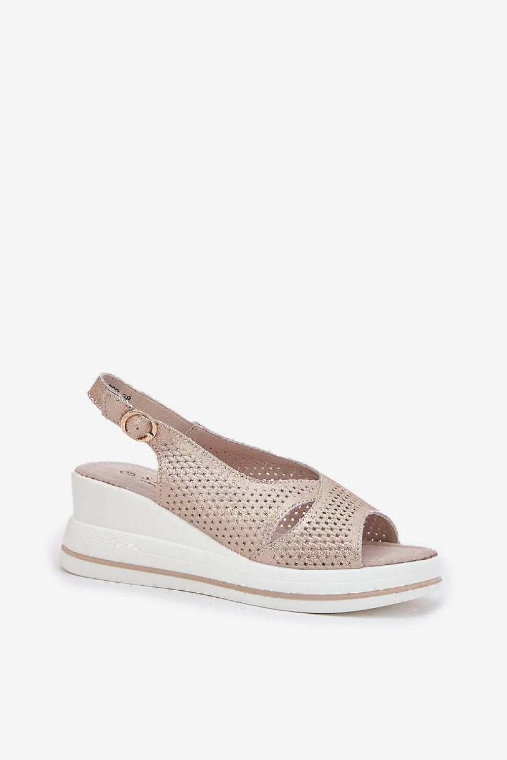 Sandales femmes design moderne cuir naturel haute qualité ajustement parfait talon compensé beige doré aération perforations