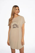 Robe t-shirt Henderson style casual coton 100% beige imprimé feuilles tropicales Paradise found femme