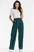 Pantalon femme taille haute jambes larges vert forêt blanc élégance confort matière douce style intemporel